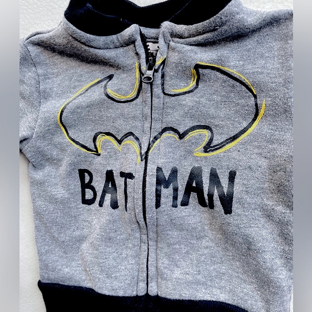 4/$20💥Baby Batman Logo French Terry Sweatshirt, Zip Up Jacket, Grey Black Yellow